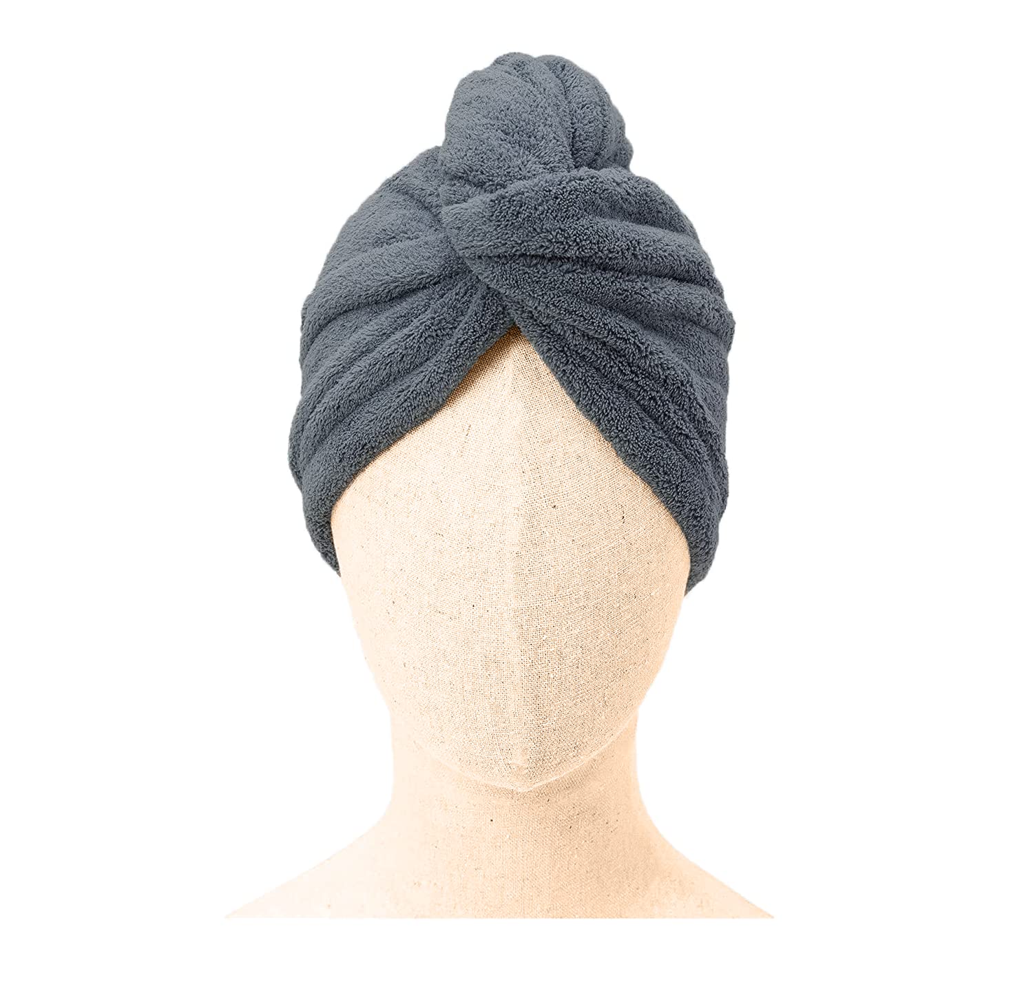 Laam linen 100% COTTON Hair Turban Towel Dry Hair Towel Wrap Lightweight Turban Cap with Loop and Button Fastener Absorbent Dry Hair Quickly for Women (68 cm x 27 cm, Grey)