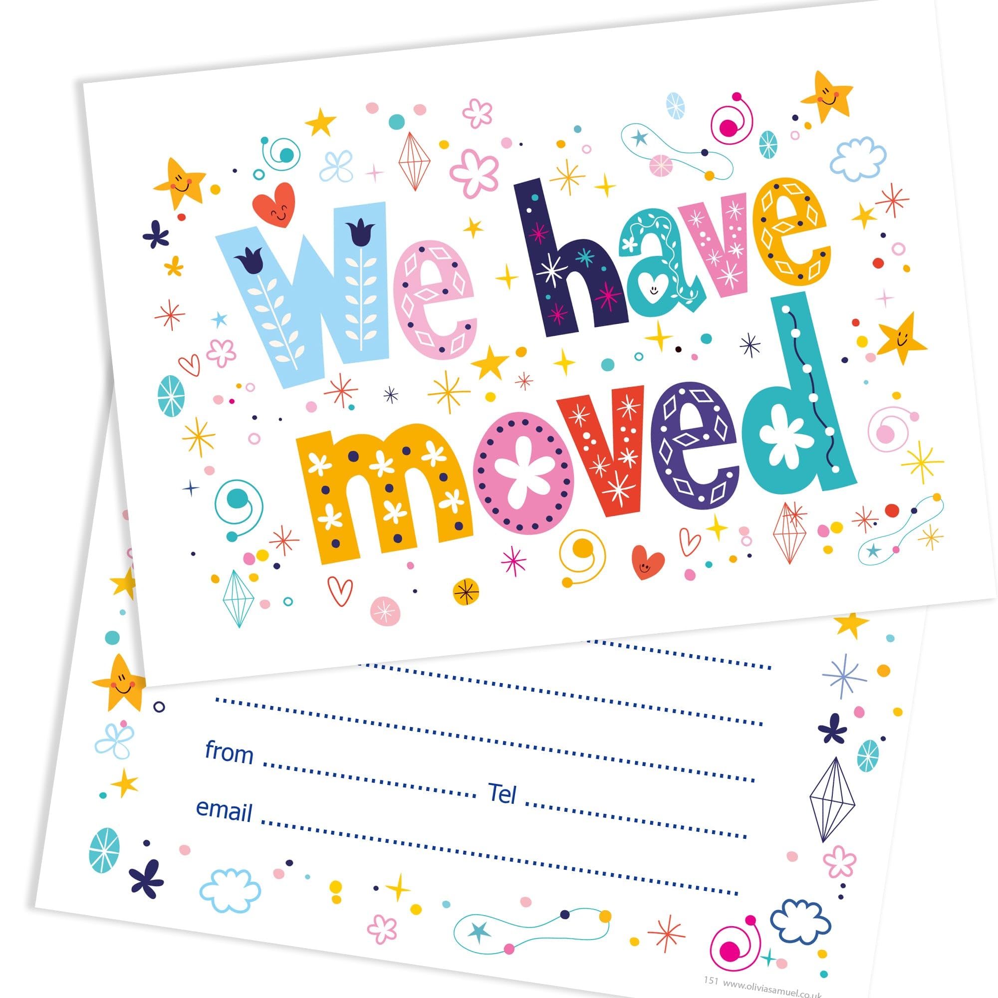 20 x We Have Moved Cards from Olivia Samuel - Change of Address Cards in a Bright Design - Ready to Write with envelopes
