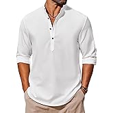 COOFANDY Men's Casual Henley Shirts Long Sleeve Band Collar Lightweight Beach Shirts Summer T-Shirts