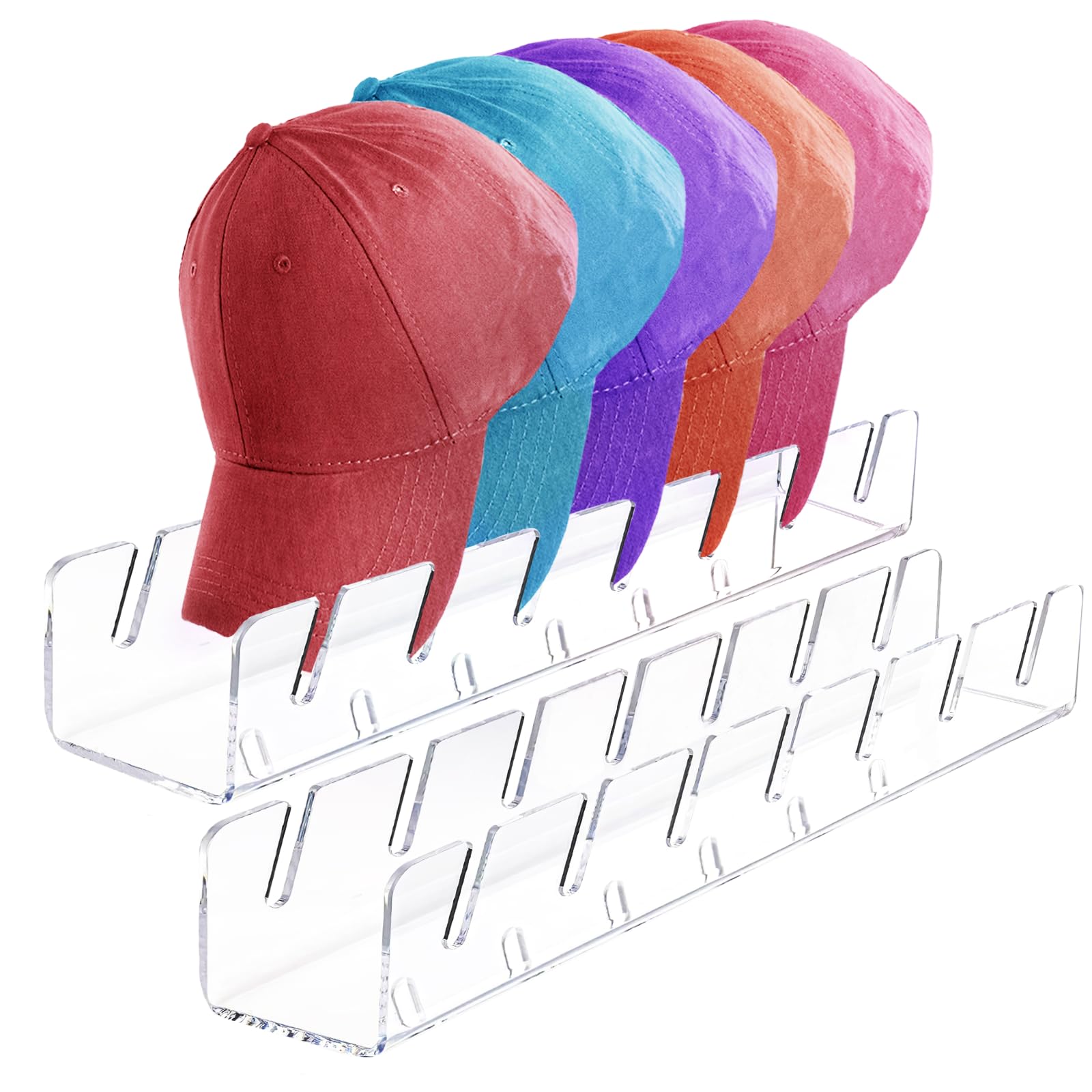 JIANGLIA Hat Stand - Acrylic Baseball Cap Display Holder, 14 Caps, No Install 2 Pcs(Clear)