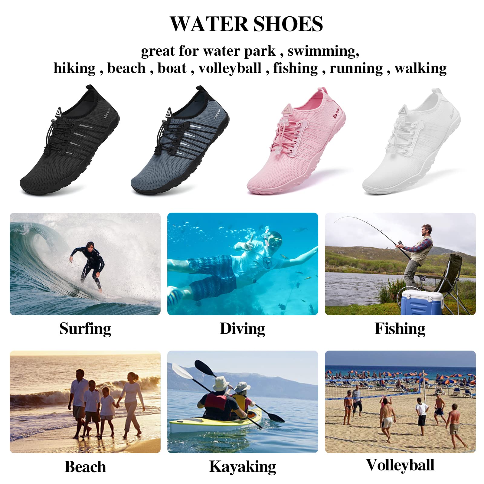 Racqua Water Shoes Quick Dry Barefoot Water Aqua Sport Beach Pool Swim Surf Diving for Men Women