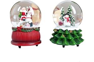 Aobaks S/2 Christmas Snow Globe, 100mm Water Globe, Musical Santa Claus and Snow Man Snow Globe, Snow Globes