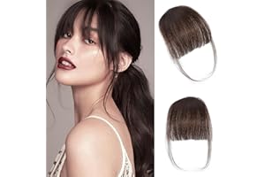 YBYMCAI Clip In Bangs-Fake Bangs Hair Clip Dark Brown Clip On Bangs Real Human Hair Air Curtain Bangs For Women Clips Wispy Bangs Hair Extensions Fringe With Temples Hairpieces Curved Bangs For Daily Wear