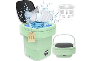KWIWIS Mini Washing Machine, 11L Large Foldable Portable Washing Machine with Spin Dryer, Small Collapsible Laundry Washer for Travel, Apartment, Underwears, Socks, Baby Clothes (Green)