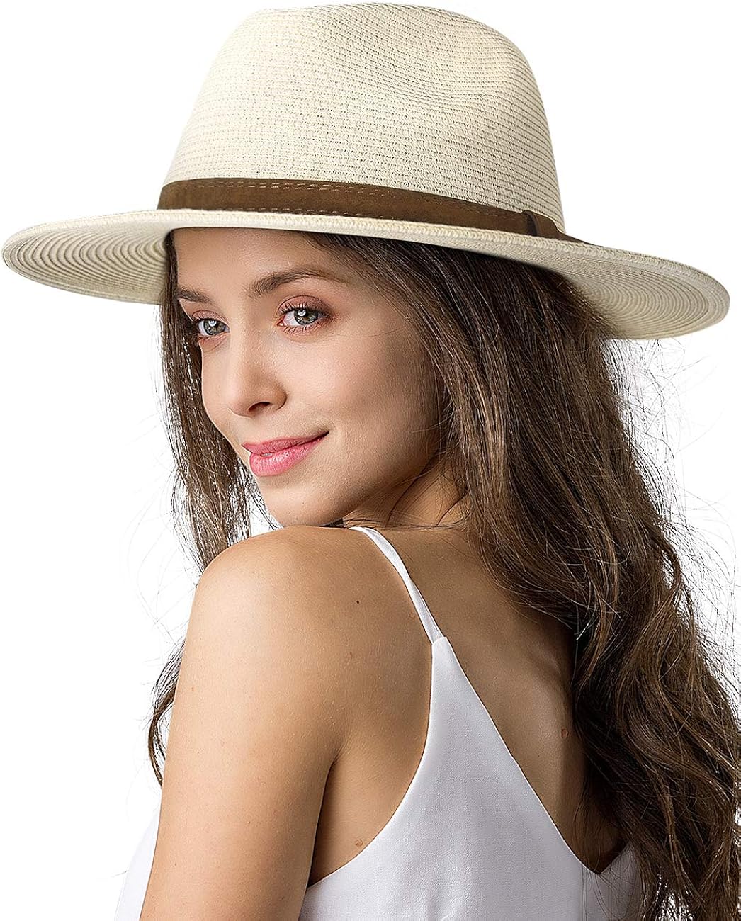Womens Mens Wide Brim Straw Panama Hat Fedora Summer Beach Sun Hat UPF Straw Hat for Women at  Women’s Clothing store