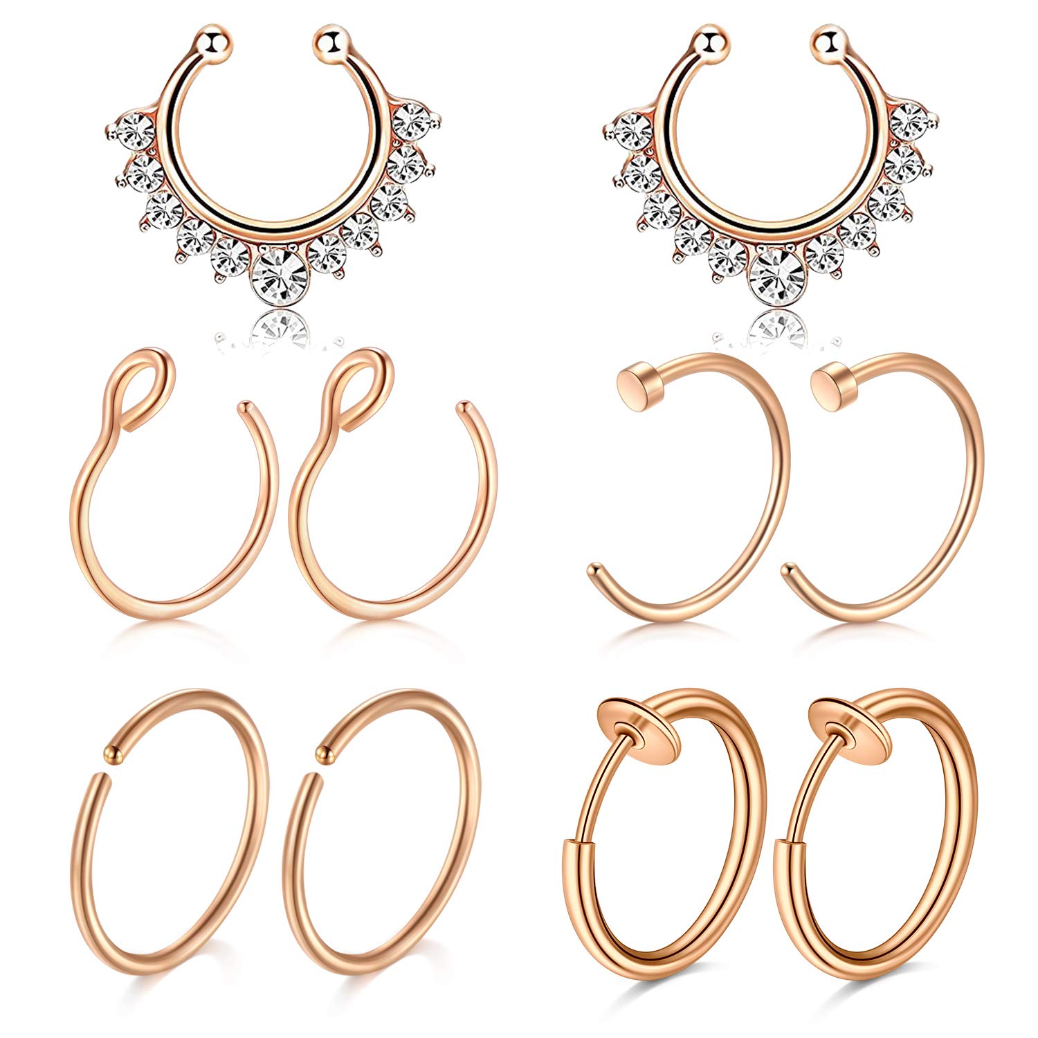 Mayhoop Fake Nose Septum Piercing Surgical Steel with Clear CZ Fake Lip Piercing Ear Nose Septum Ring Non Piercing for Women Men, Metal