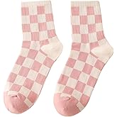 OYOANGLE Women's 1 Pair Cute Plaid Print Knit Ankle Crew Socks Soft Casual Colorblock Pattern Socks