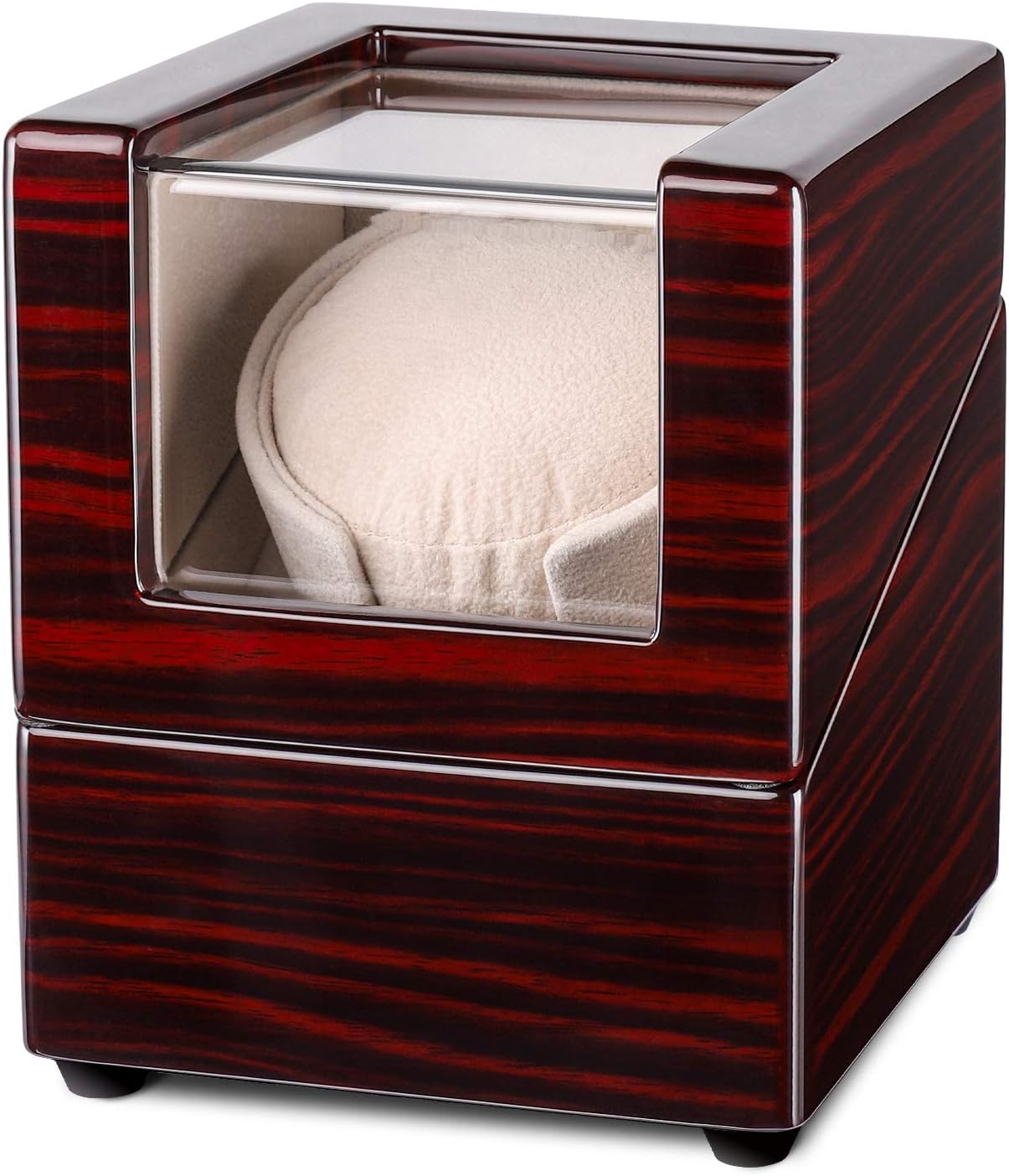 Automatic Single Watch Winder Display Box, Winding Box with Quiet Motor and Wood Shell, Battery Powered or AC Adapter, 4 Modes