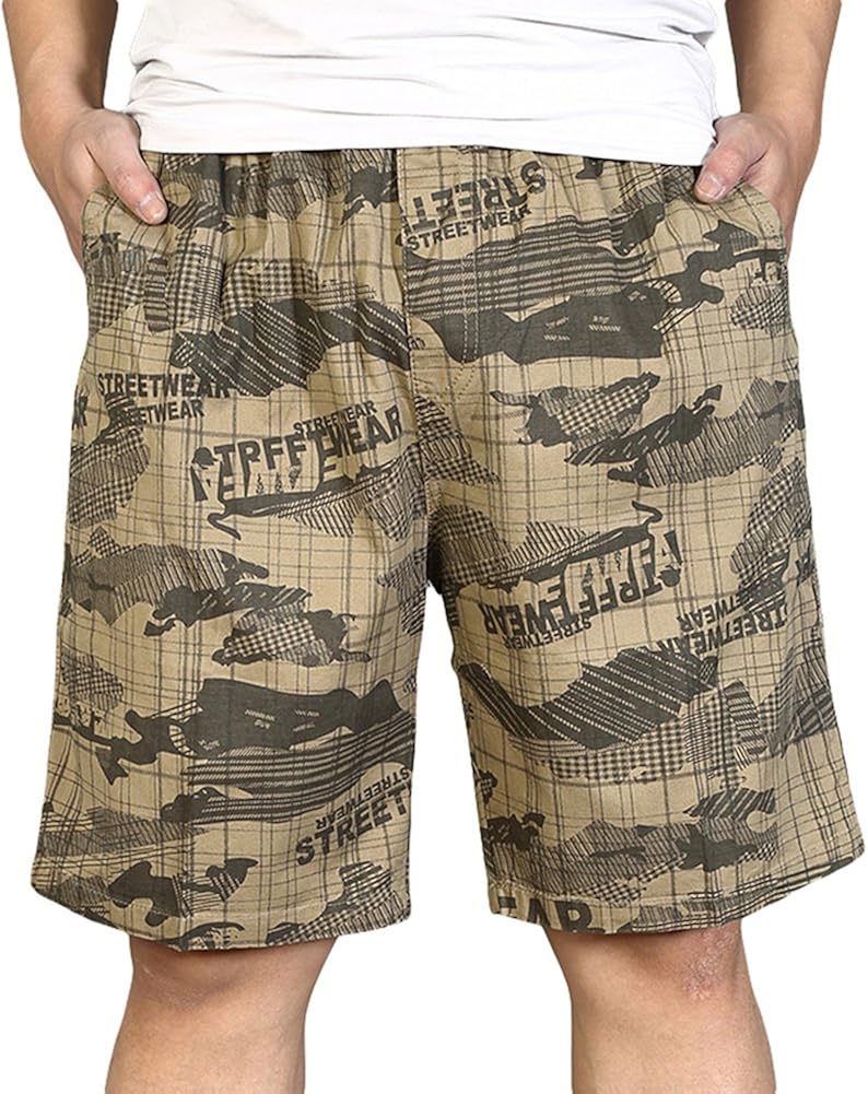 mens elastic khaki shorts