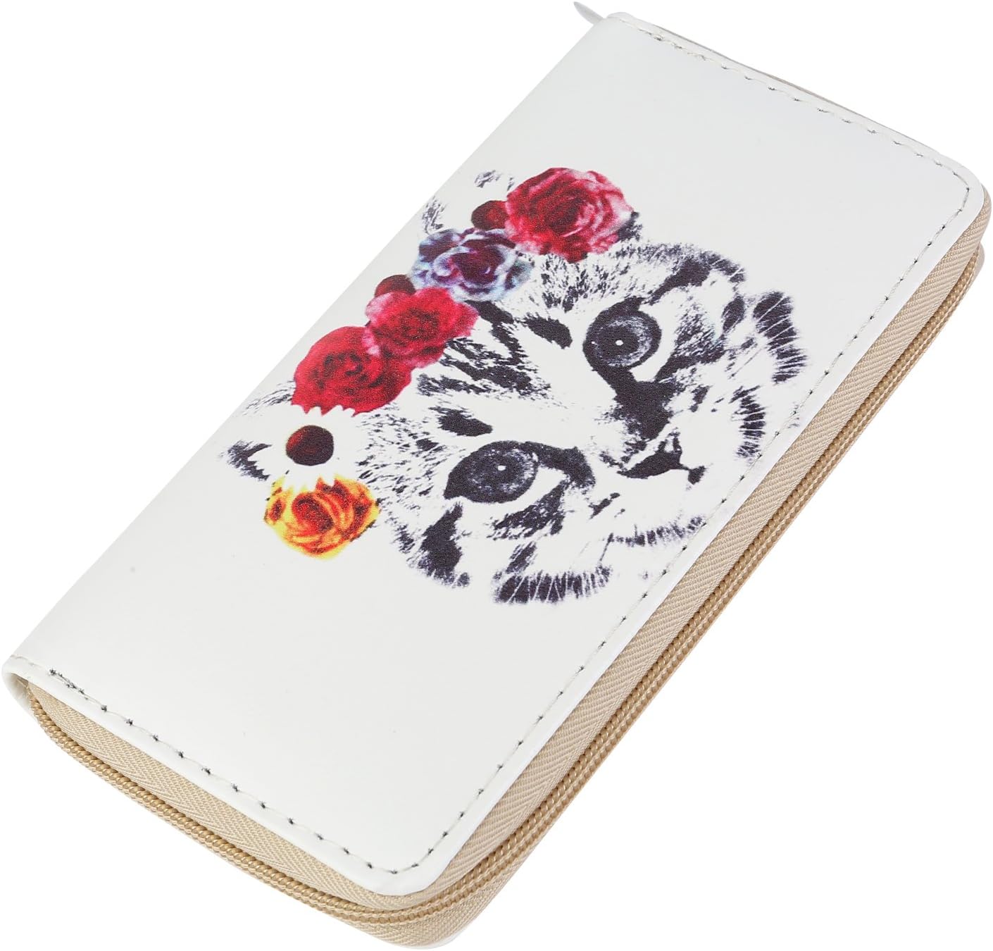 DonDonWomen's Purse Wallet with Cat Design, Pattern 16 (Beige) - GLD-34-n