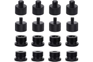 16pcs Mic Stand Adapter Parts Set, 5/8 to 3/8 & 5/8 to 1/4 Aluminum Microphone Holder Thread Screw Adapters Accessories Repla