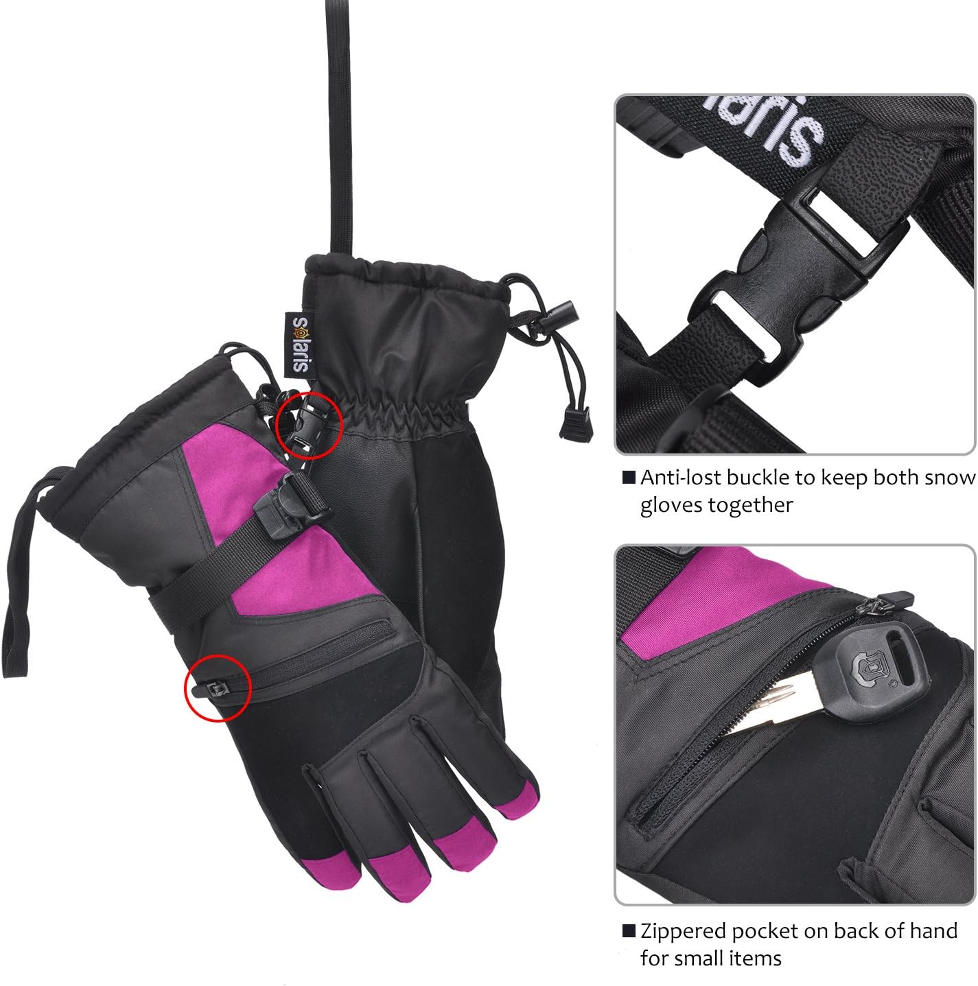 Ski Gloves, Winter Warm Cozy 3M Thinsulate Outdoor Windproof Snowboard Gloves for Women, Youth, Kid, Skiing, Snowboarding, Motorcycling, Shoveling, with Pocket & Wrist Leashes : Sports & Outdoors