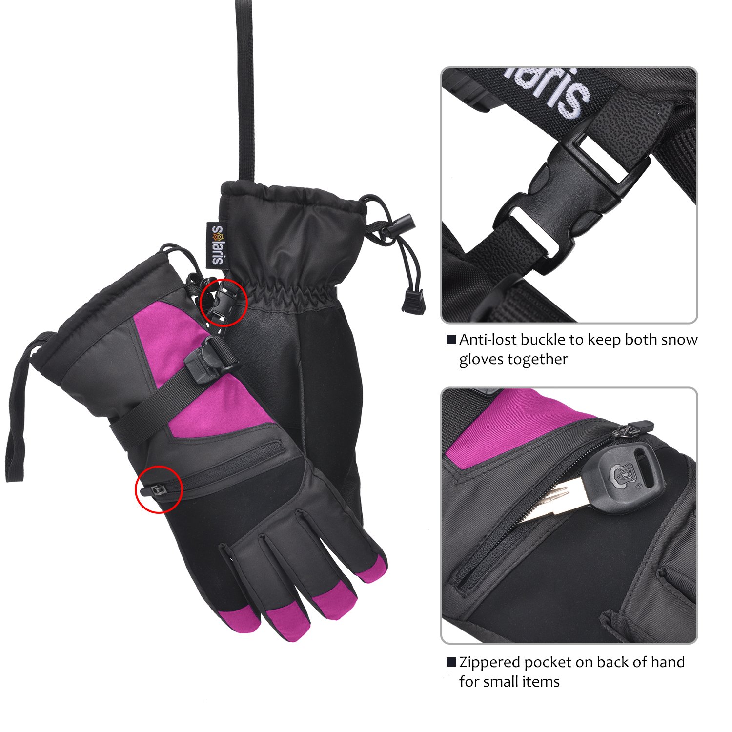 Womens Winter Waterproof Ski Gloves The Warmest 3M Insulation Outdoor Windproof Snowboarding Mittens Pink