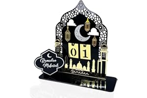 Ramadan Mubarak Advent Calendar, Acrylic Eid Kareem Countdown for Home Office Table Decorations, DIY Novelty Star Moon Lanter