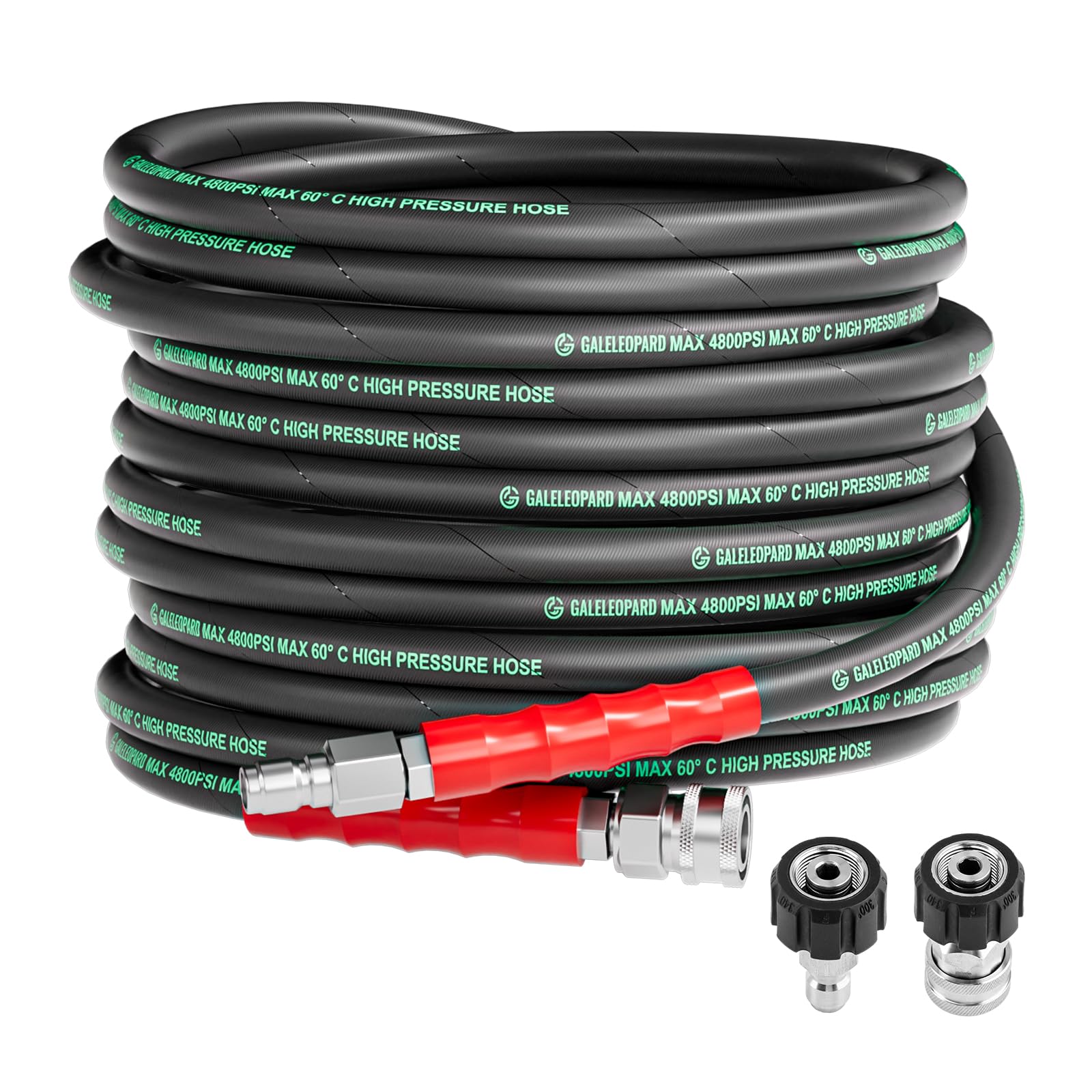 Photo 1 of GALELEOPARD 3/8" Pressure Washer Hose 50FT 4800PSI with 3/8 Inch Quick Connect, Kink Resistant Industry Grade Steel Wire Braided, Wear Resistant Power Washer Hose with M22 14mm Adapter