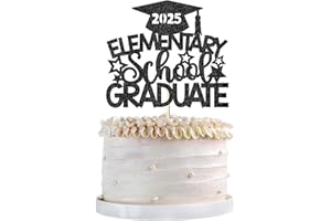 HIGZYOVN Elementary School Graduate Cake Topper Black Glitter Graduation Cake Topper for Elementary School Graduation Party Decoration Class of 2025