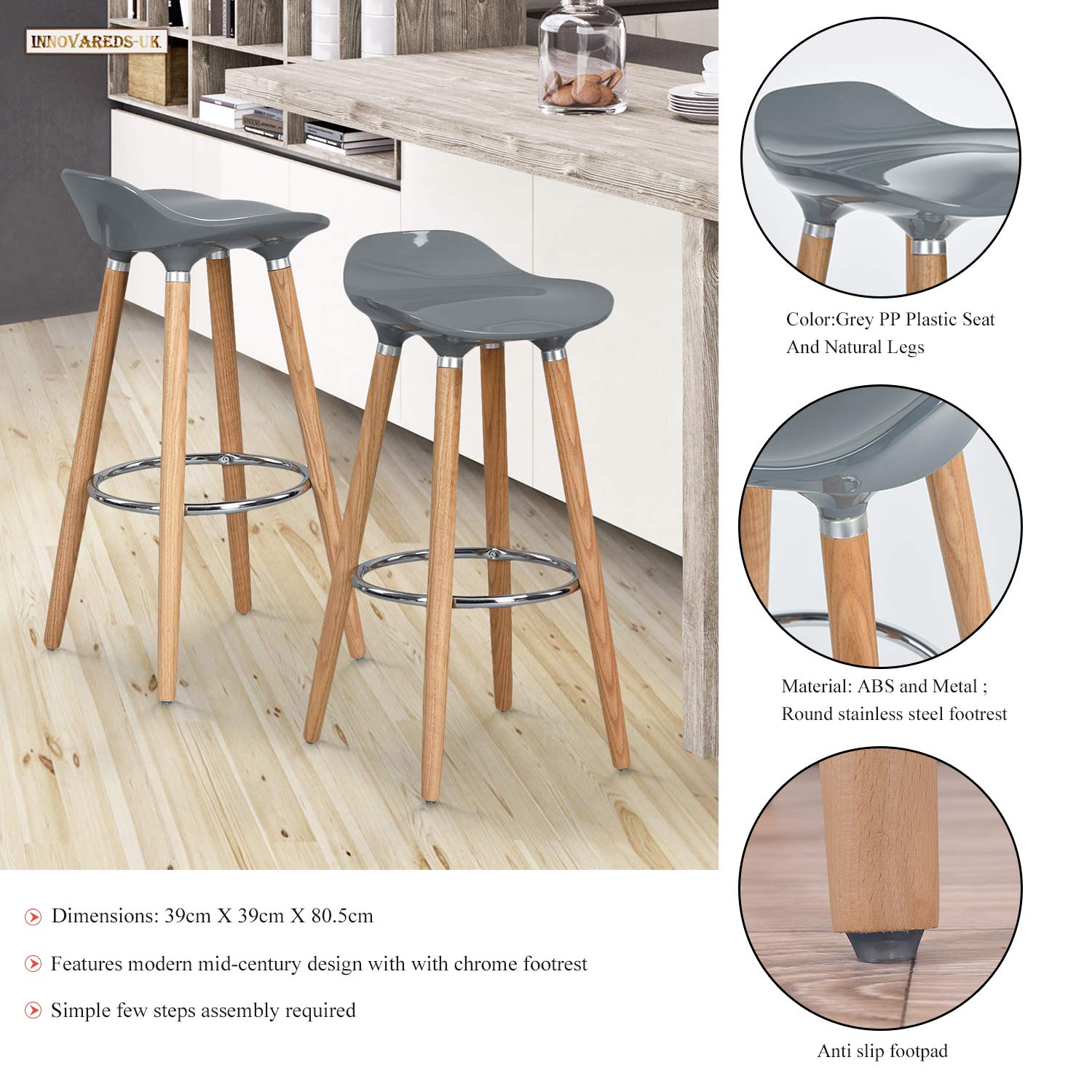 Innovareds Uk Set Of 2 30 Scandinavian Breakfast Bar Stools Kitchen Chairs Solid Wooden Legs Grey Buy Online In Gibraltar At Desertcart