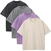 Sumleno 4 Pack Men's Summer Oversized T-Shirts Unisex Vintage Baggy Heavy Cotton Tee Short Sleeve Loose Solid Casual Tops