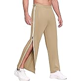 Deyeek Mens Tear Away Basketball Pants 2 Side Zippers Snap Off Full Open Down Sweatpants Leg Post Surgery Pant with Pockets