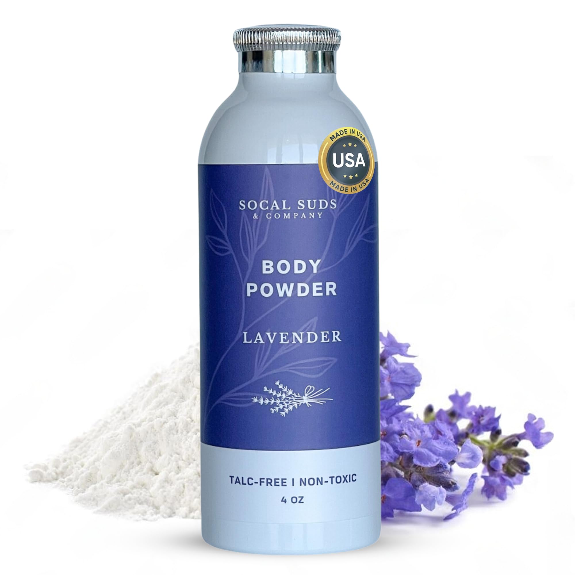 Photo 1 of SoCal Suds & Company - Natural Body Powder Talc-Free with Arrowroot Powder, Kaolin, Aspen Bark Extract for Soft Soothing Delicate Skin - Lavender 4oz, 1-Pack