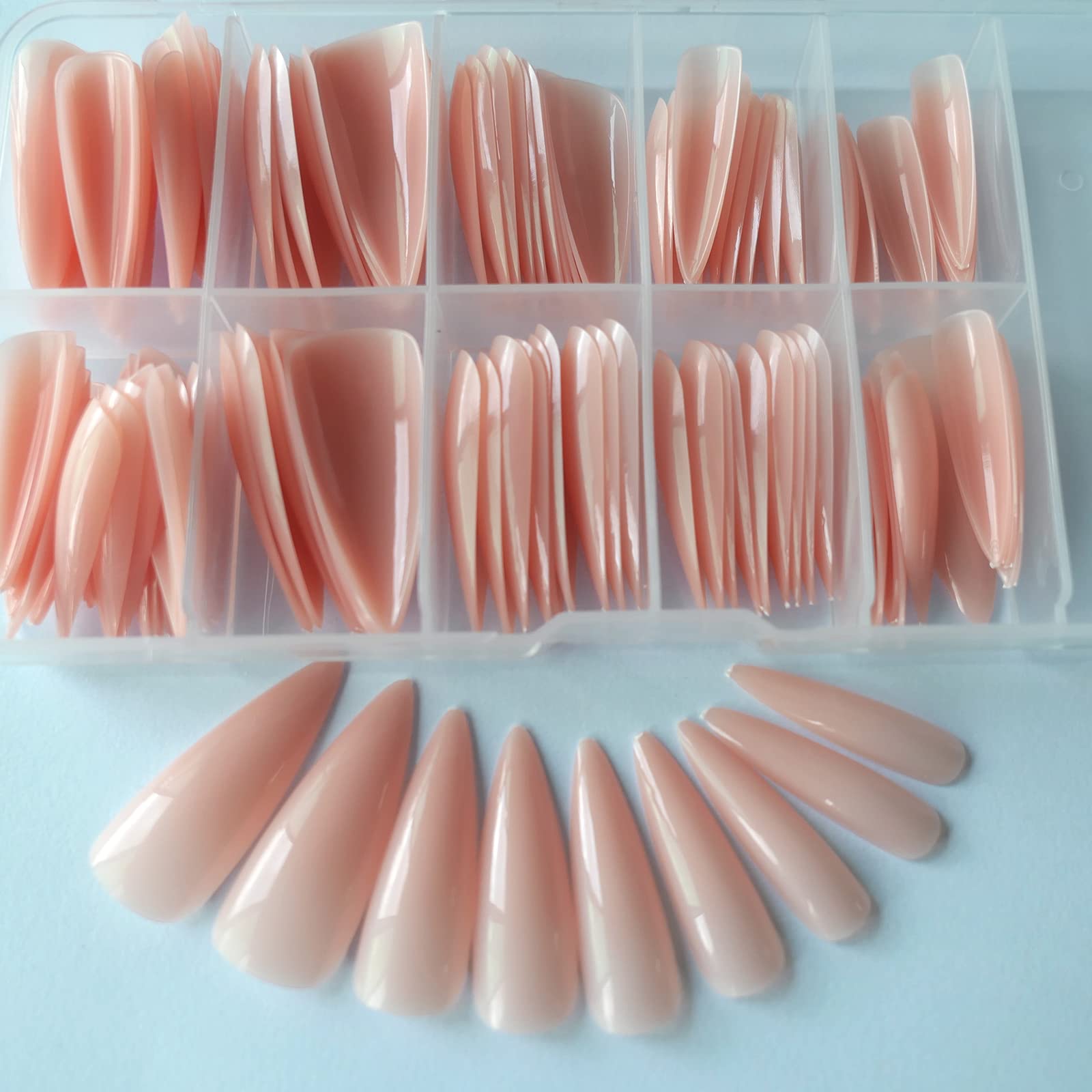 Extra Long Stiletto Glossy Fake Nail 100 PCS Full Cover Acrylic Press on Nails Art Tips False Nail for Beginner Women and Girls Manicure (Nude) - Image 3