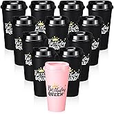 Nuenen 12 Pcs Reusable Birthday Queen and Squad Coffee Cups with Lid 16 oz Plastic Tumblers Bulk for 20th 30th 40th 50th Birthday Christmas Anniversary Party Supplies for Women Adults (Pink,Black)