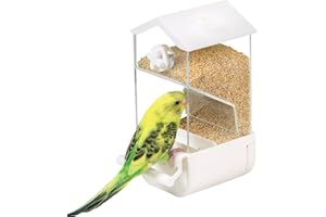 SQUSIMEI No Mess Parrot Automatic Feeder Anti-Scattering Bird Feeder for Cage Bird Food Bowl Container Parakeet Cage Accessories Finch Lovebirds Budgies Canary (Pointed roof)