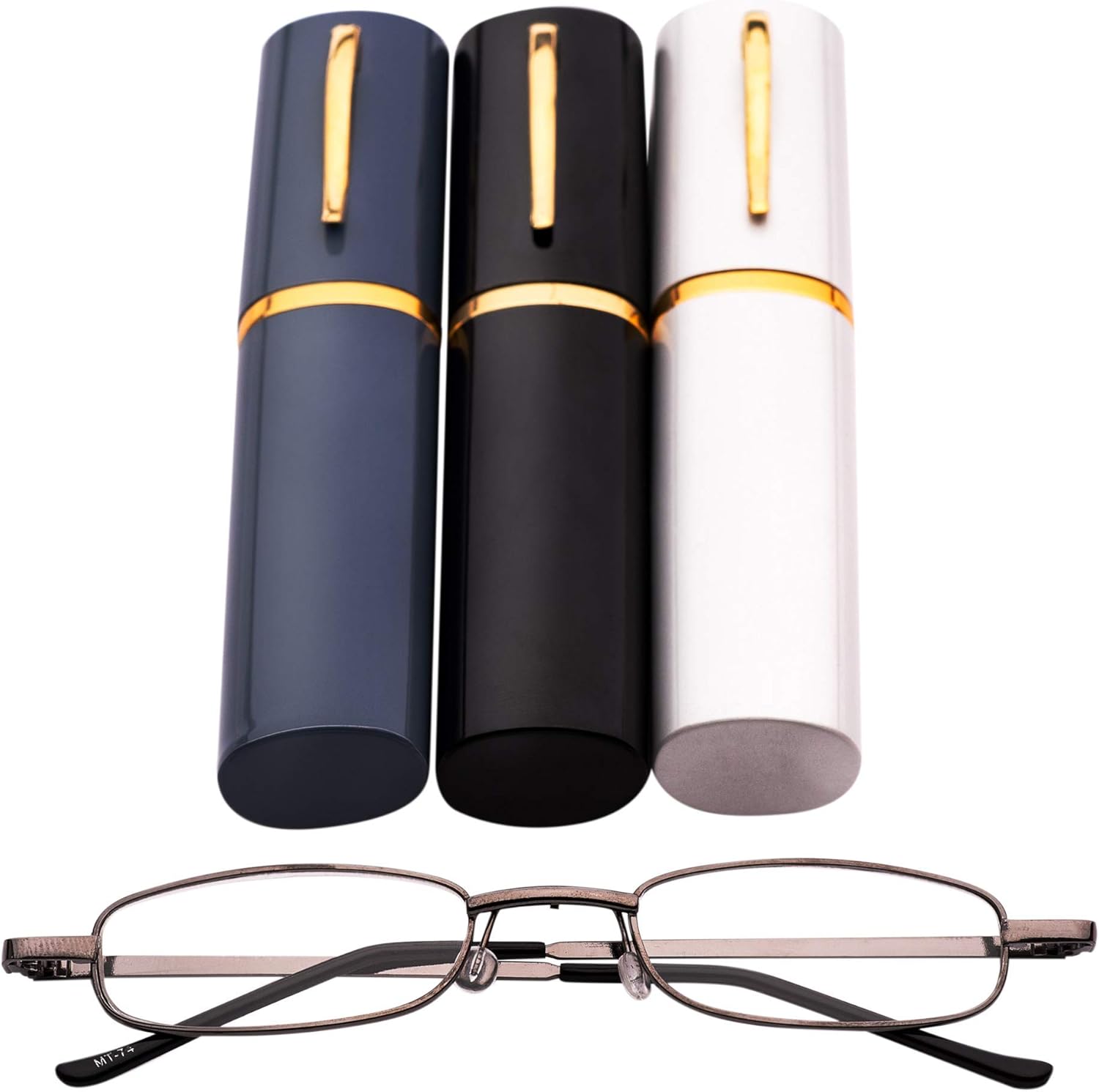 MT74 Pen Holder Grey Frame Compact Reading Glasses with Case with12