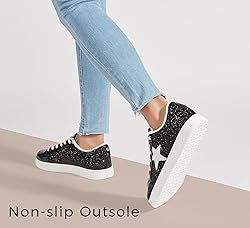 LUCKY STEP Women's Fashion Star Sneaker Lace Up Low