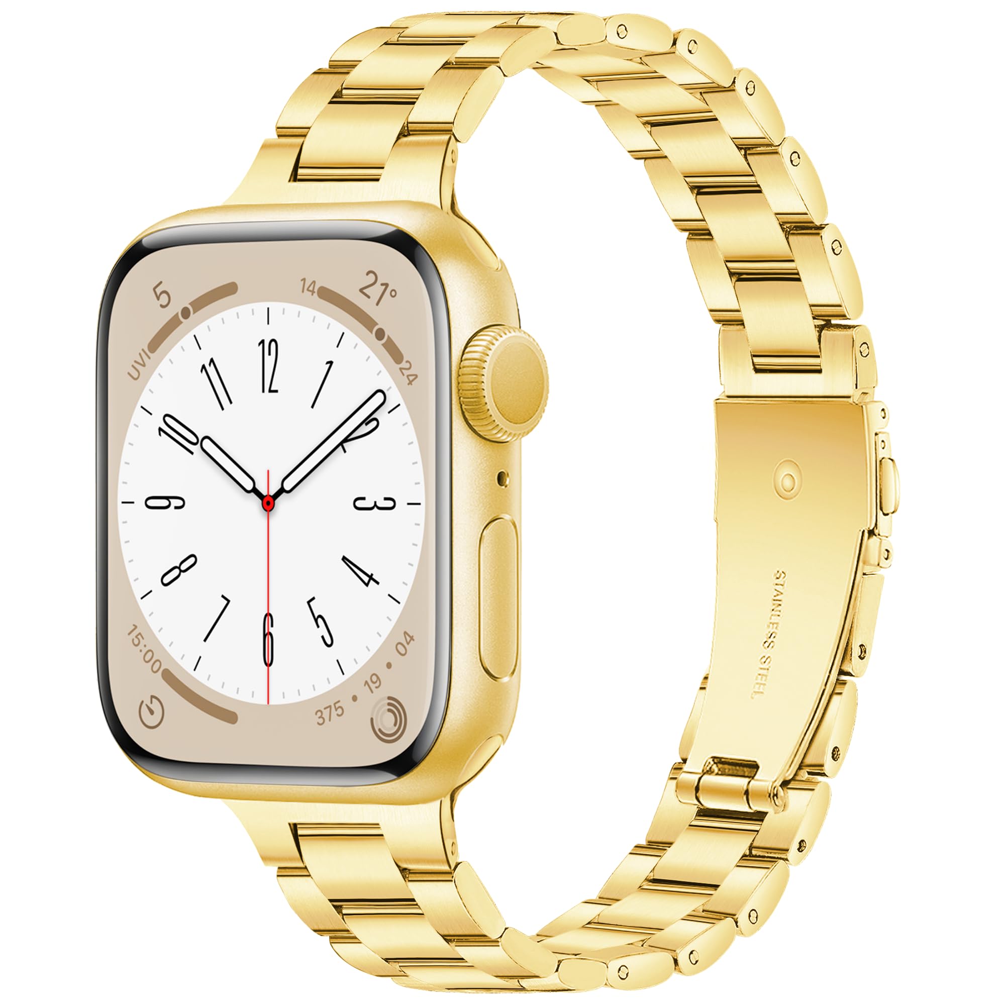 Vamyzji Slim Stainless Steel Strap Compatible with Apple Watch 42mm(Series 11/10) 41mm 40mm 38mm for Women/Men, Thin Metal Apple Watch Strap for SE SE2 SE3, iWatch Series 11 10 9 8 7 6 5 4 3 2 1(Gold)