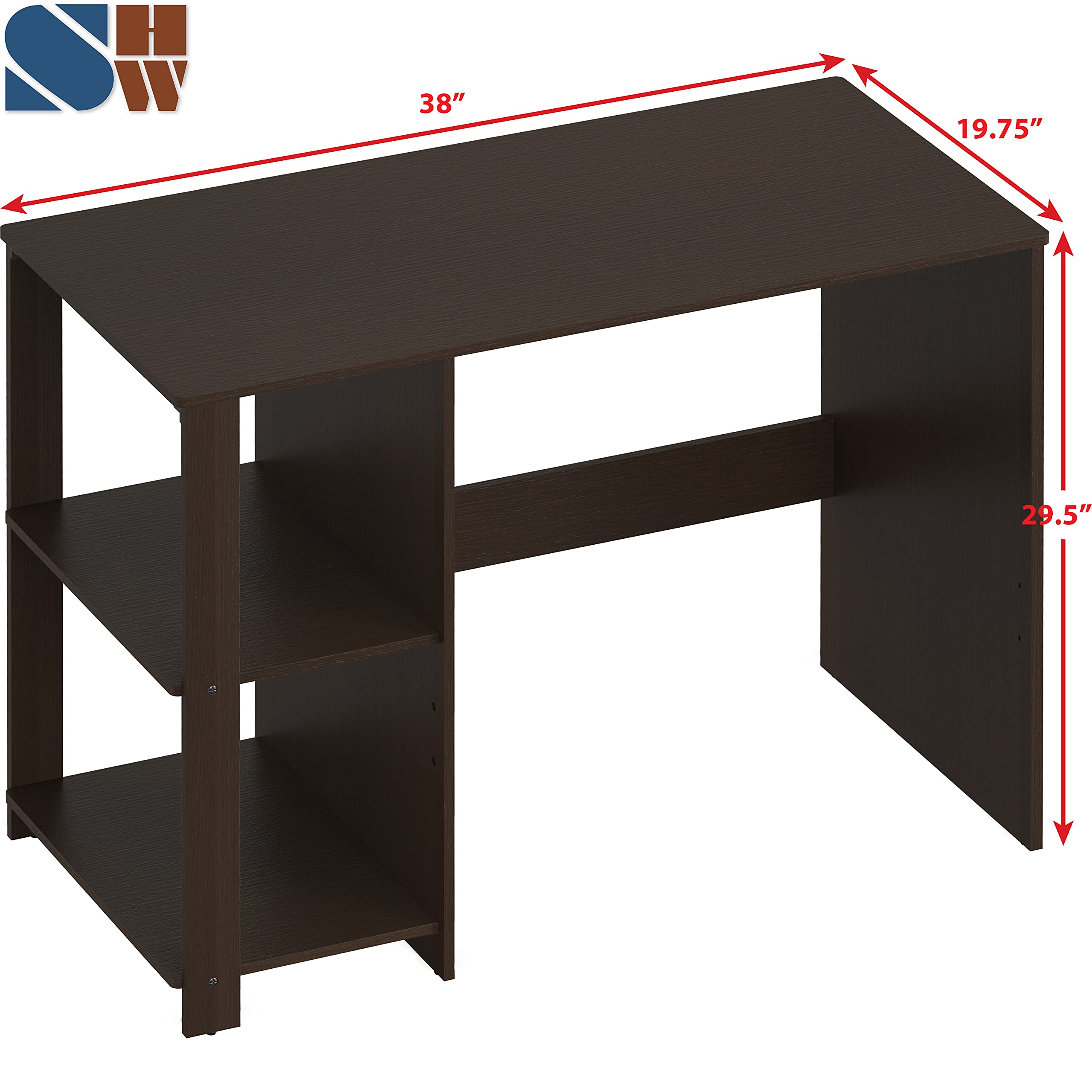SHW 38-Inch Home Office Computer Desk with Shelves, Espresso
