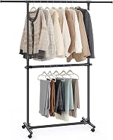 SONGMICS Double Clothes Rail Extendable Top Rail, 113-180 cm Black