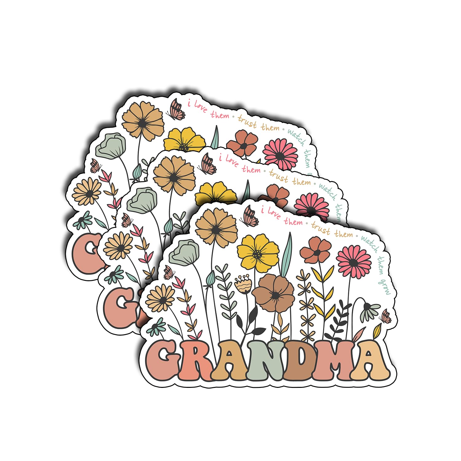 Photo 1 of *2 pack* (3Pcs) Grandma Love Trust Watch Grow Stickers Mothers Quote Funny Aesthetic Gifts Present Waterproof Vinyl Decal Kindle Water Bottle Bumper Car Hard Hat Phone Laptop Inspirational Appreciation - 3x2.3