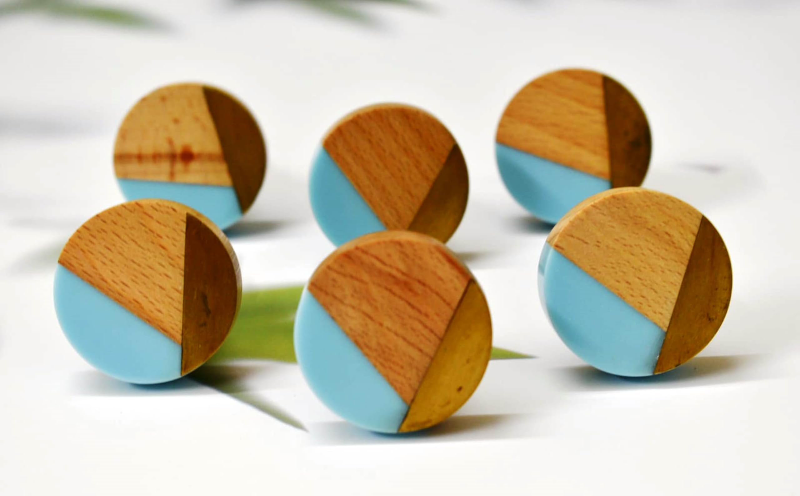 ARTISNO Three Tone Gold Designs Wood Resin Door Knobs, Vintage, Shabby Chic, Interior Furniture, Cabinet Cupboard Drawers Pulls Handles (Blue), Set 6