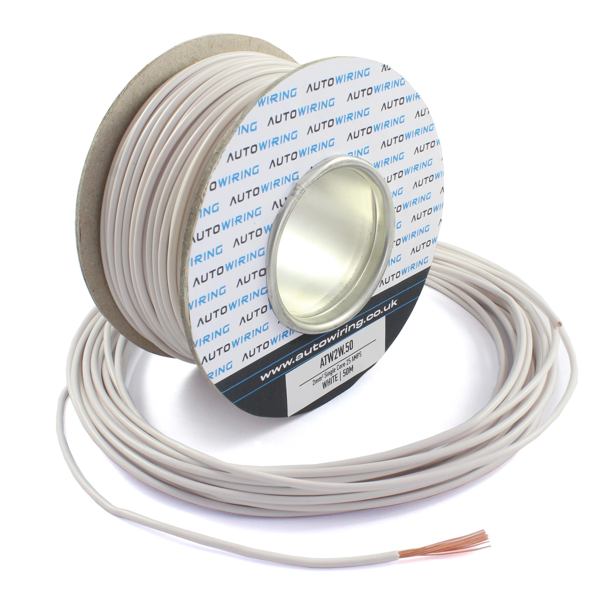 25 AMP Rated 2mm² Single Core Stranded Copper Cable 12v 24v Thin Wall Wire (10M 20M 50M 100M) (WHITE, 20M Coil)