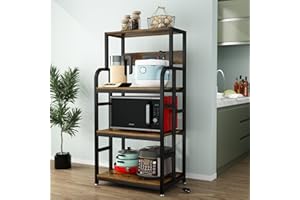 YUQUESEN Kitchen Bakers Rack with Power Outlet ,Microwave Stand ,Coffee Bar Table 4 Tiers,Kitchen Racks And Shelves, Adjustable Coffee Bar,Kitchen Storage Shelf Rack for Spices, Pots and Pans-Rustic Brown