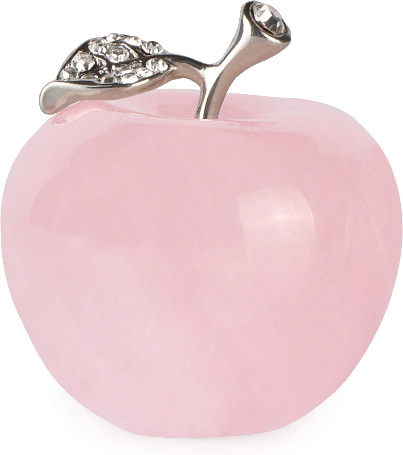 SMQ 1.5" Rose Quartz Crystal Apple Statue Christmas Desk Decor Gemstone Apple Paperweight Collectibles Figurine Feng Shui Ornament Healing Stones for Holiday Wedding Birthday