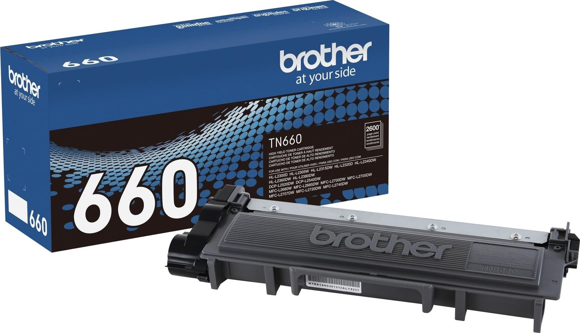 Cartucho de tóner original Brother TN660 de alto rendimiento, reemplazo, rendimiento de páginas hasta 2600, reabastecimiento de Amazon Dash, negro, 1 paquete