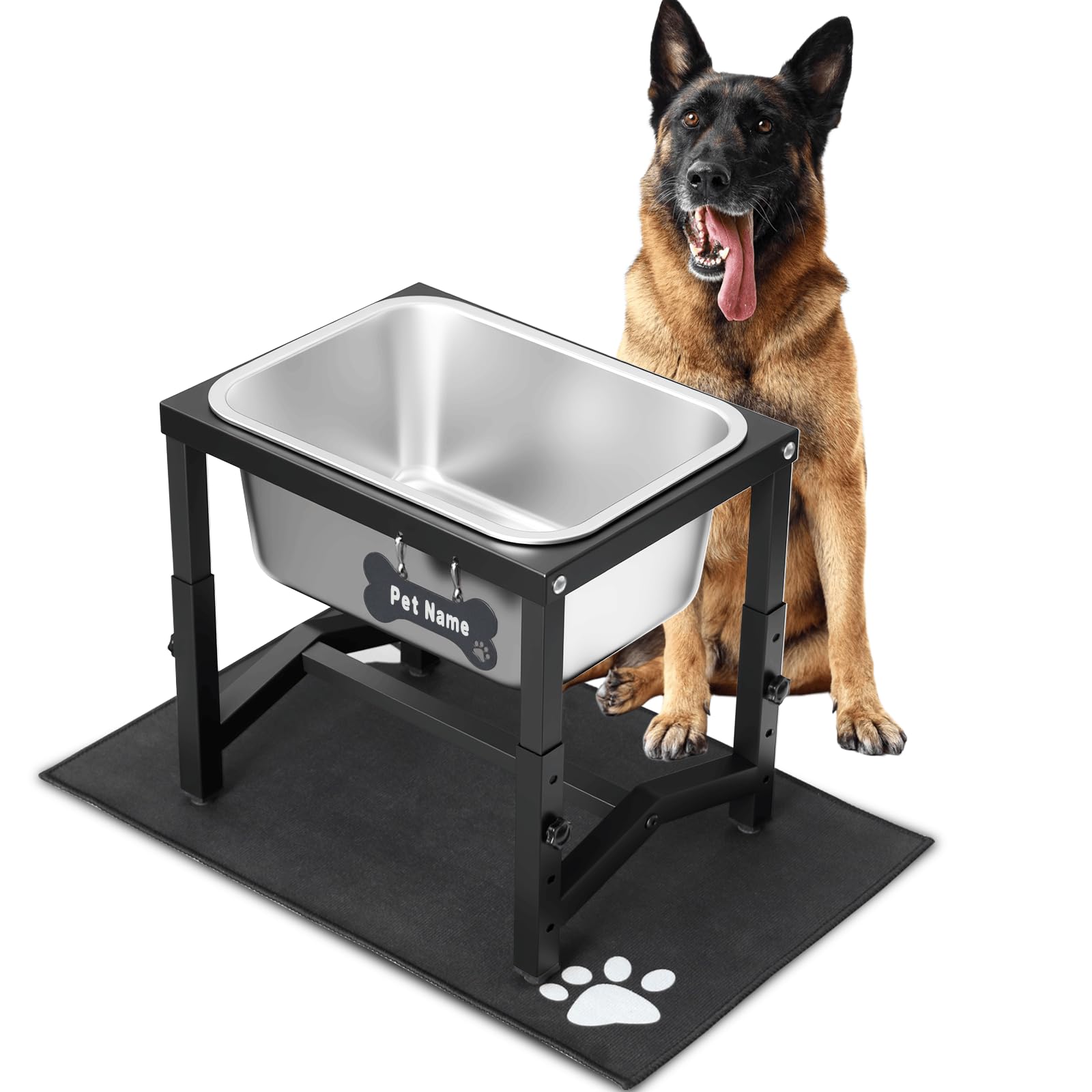Photo 1 of 2.8 Gallon Elevated Large Dog Water Bowl, 4 Adjustable Height 10.5-15.8'' Raised Stainless Steel Bowl Stand with Anti-Slip Mat for Large Breed, Metal Dog Feeding Station for Relief Joint Pressure
