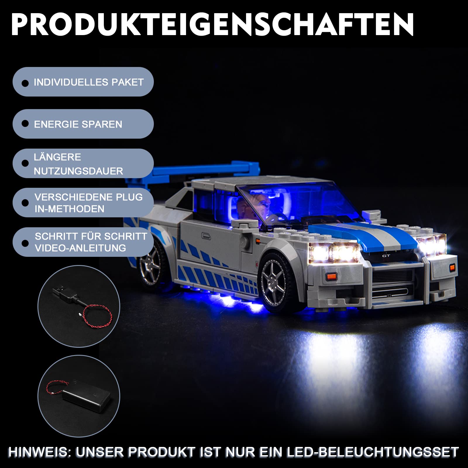 Licht-Kit Kompatibel mit Lego 76917 Speed Champions Nissan Skyline GT-R (Kein Lego-Modell), Led Beleuchtungs Set Compatible with Lego Nissan Skyline GT-R Kreative Spielzeuglichter 5
