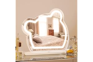 FENCHILIN Hollywood Vanity Mirror with Lights Cute Bear Animal Lighted Makeup Mirror with 10X Magnification 180 Degree Rotation for Tabletop Desk Glam Room