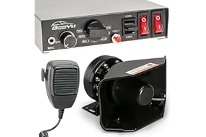 BooYu 9 Tone 12V 200W Warning Emergency Police Siren PA System [180° Loud Speaker][Handheld Microphone][Hands-Free][125-135dB][2 x 10A Switches] for Firefighter Ambulance Vehicles Truck SUV ATV UTV