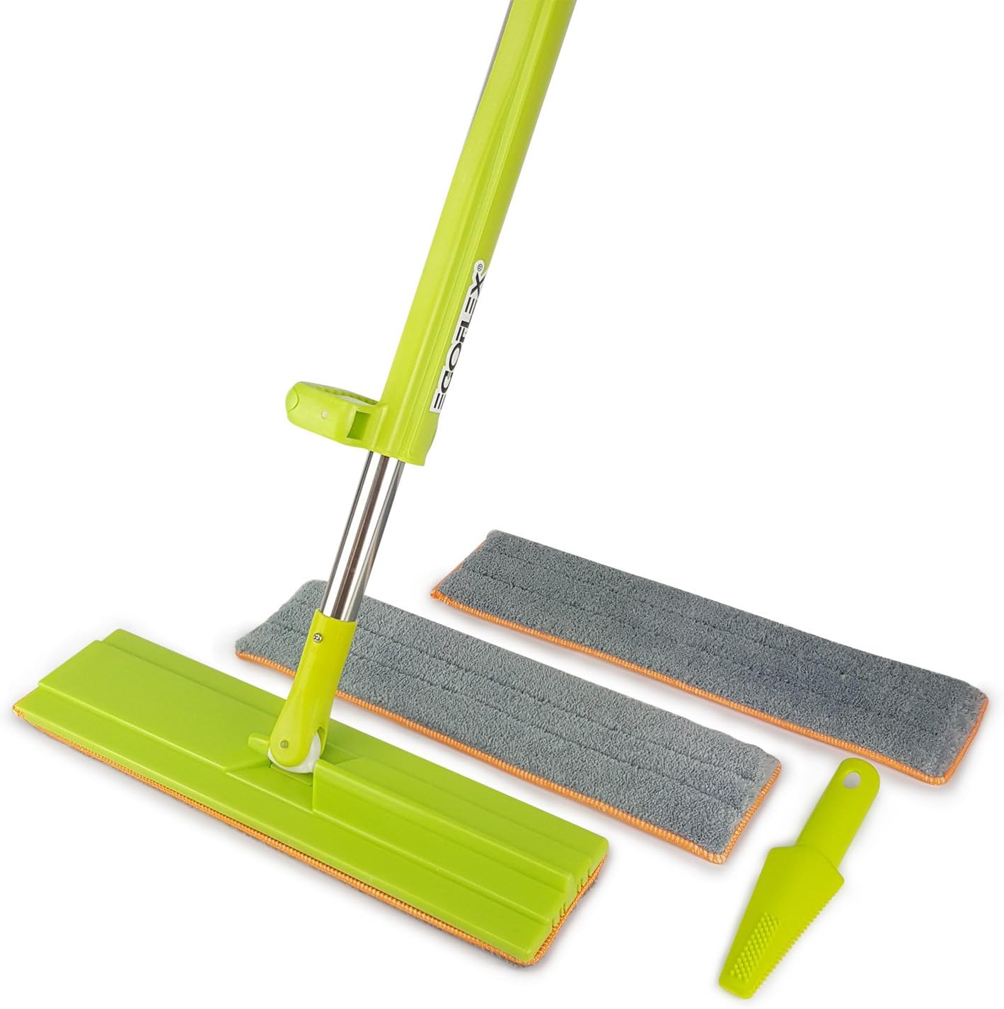 EGOFLEX Microfiber Floor Mop Self Wringing System - Hands-Free Wash Wet and Dry Dust Lazy Mop for All Surface and Hardwood Floor [3 Washable Premium Pads and 1 Cleaning Brush]