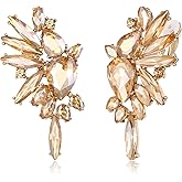 EVER FAITH Vintage Rhinestone Statement Earrings, Fashion Bling Colorful Marquise Drop Crystal Cluster Dangle Clip-on Earrings for Women