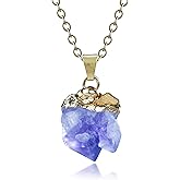 Melhill Chakra Healing Crystal Pendant Necklace for Sensitive Skin Irregular Cut Natural Gemstones Amethyst Fluorite Quartz Citrine 18K Gold-Plated Chain Spiritual Meditation Jewelry for Women