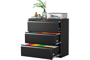Greenvelly 3 Drawer Lateral File Cabinet with Lock Metal Filing Cabinet for Home Office, Black Steel Lateral File Drawers, Wide Office File Cabinet with Hanging Bars for A4 Legal/Letter Size