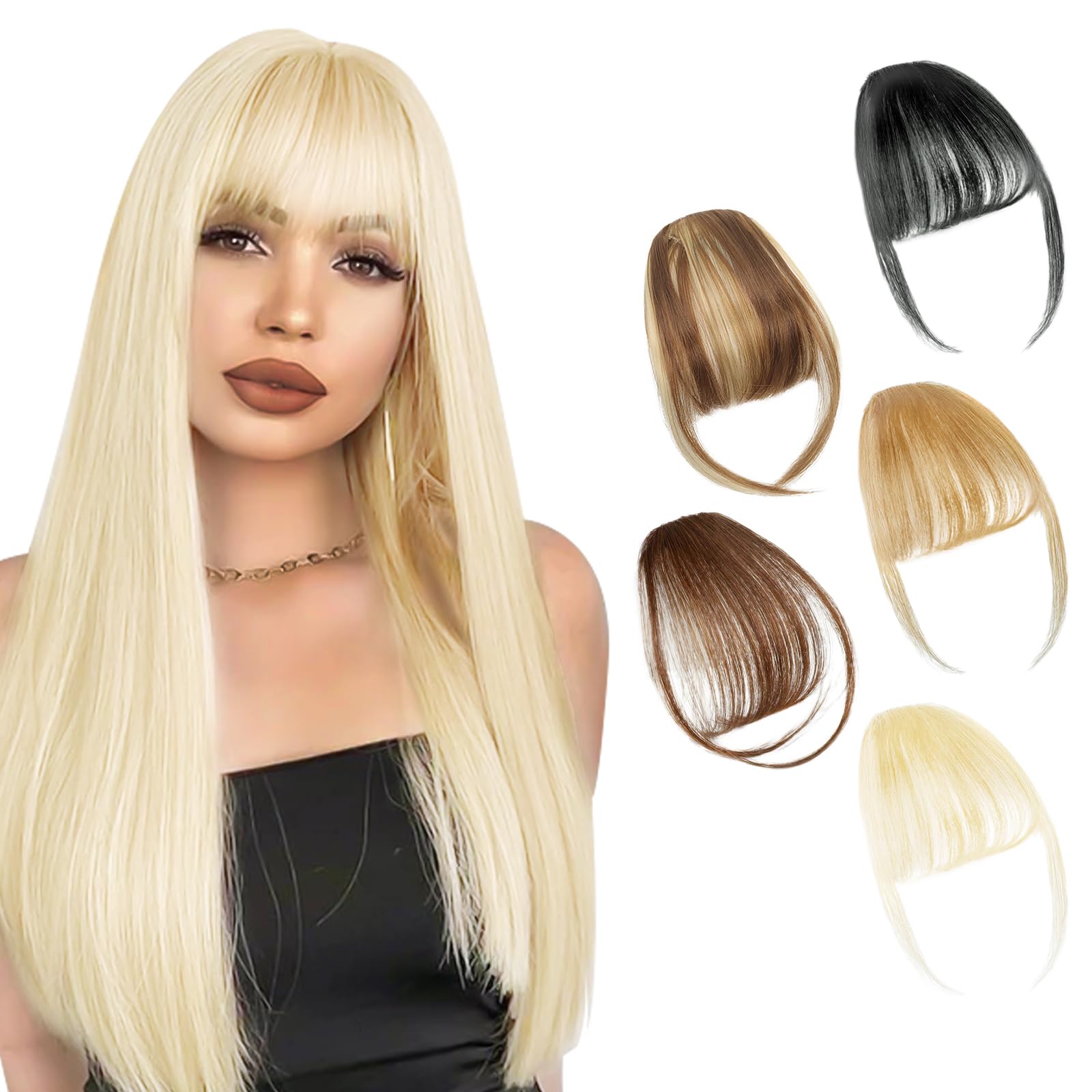 TYXHXTF Bangs Hair, Clip in Bangs Hair Extensions for Women, Fringe Bangs Hair Pieces for Daily Wear (5Pcs, Bangs with Sideburns)