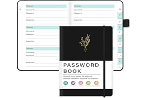 VCOOHM Password Keeper Book with Alphabetical Tabs, Hardcover Password Book for Internet Website Address Login, Perfect Small Password Notebook, Password Keeper and Organizer for Home Office, Black