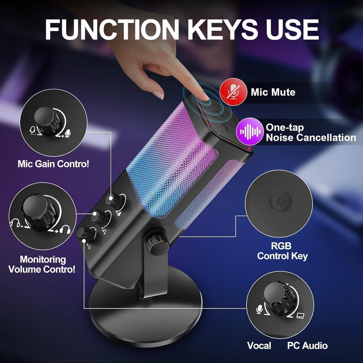 socodox Gaming Mikrofon USB Kondensator Mikrofon mit Game Chat Balance/Noise Cancelling, Microphone für PC Handy PS4 PS5 Mac für Streaming Podcast Studio Aufnahmen ASMR mit RGB/Stumm/Gain/Monitoring 6