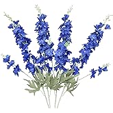 GhuaH 4Pcs Delphinium Artificial Flowers 33.5" Silk Flowers Bulk Larkspur Flower Long Stem Fake Delphinium Plant for Home Decor Tall Vase Autumn Floral Arrangement Centerpiece Bouquet Dark Blue